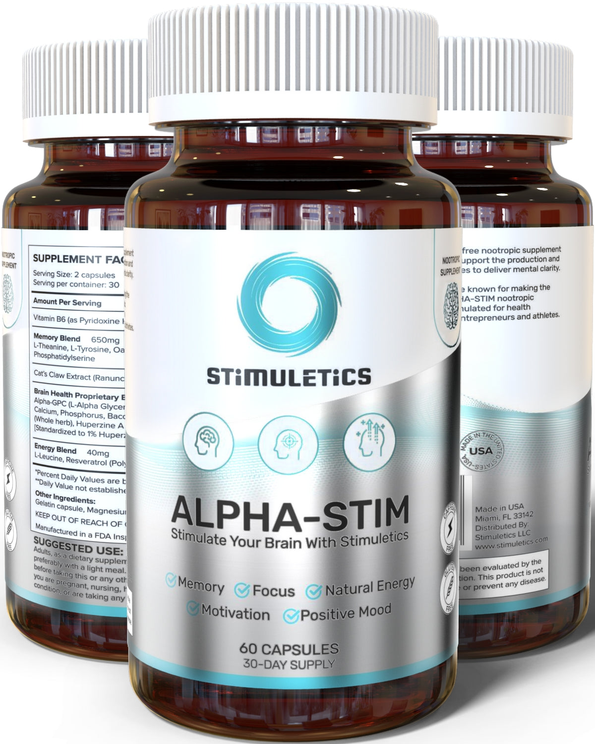 ALPHA-STIM Nootropic Brain Booster Supplement, 60 Capsules (30-Day Supply)